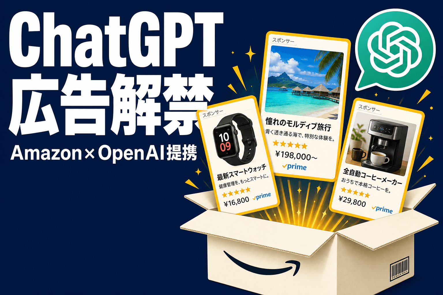 ChatGPT広告解禁|Amazon提携で200日10億ドル、無料ユーザーに何が起きる?