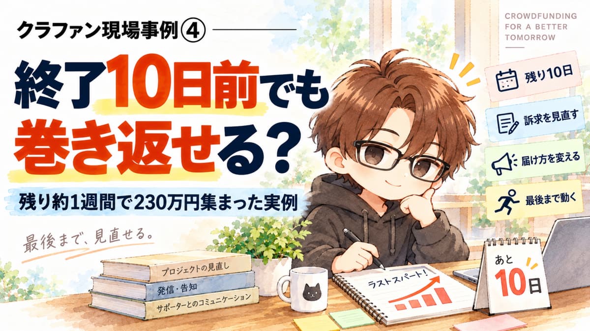 クラファン現場事例④|終了10日前から巻き返せる?残り約1週間で230万円を集めた実例